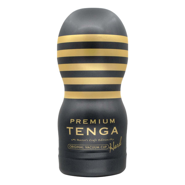 主視圖 - PREMIUM TENGA ORIGINAL VACUUM CUP HARD 飛機杯,主打緊密刺激的內部設計,呈現經典金黑配色。