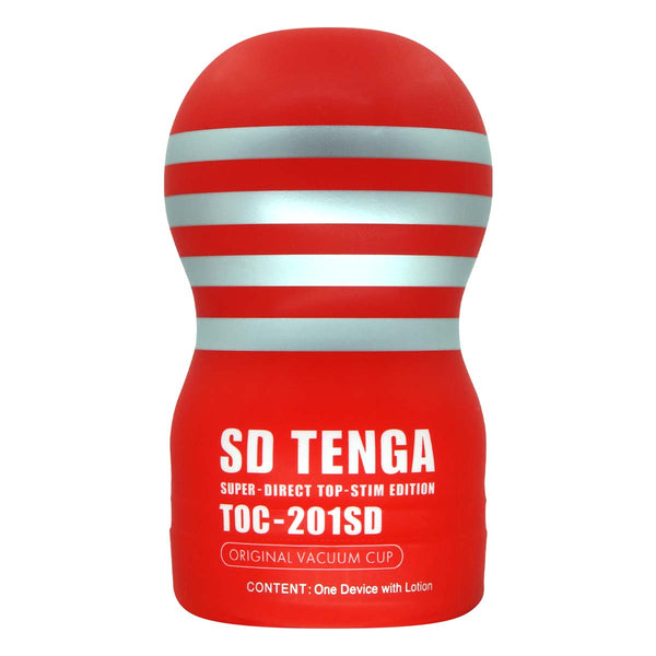 SD TENGA ORIGINAL VACUUM CUP 飛機杯 正面圖片,顯示 SUPER-DIRECT TOP-STIM EDITION 標示與產品外觀