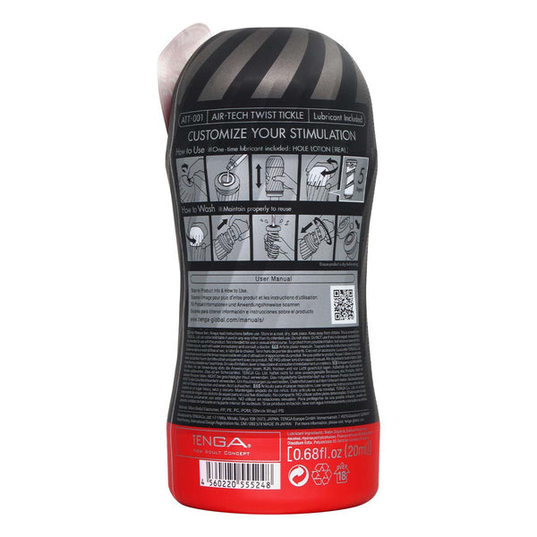 TENGA AIR-TECH TWIST TICKLE 飛機杯背面展示,清楚顯示使用方法與產品資訊。