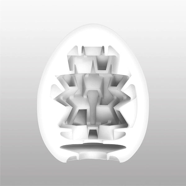 TENGA EGG BOXY 的蛋型剖面示意圖,內部盒狀設計提供深層刺激與高彈性體驗。