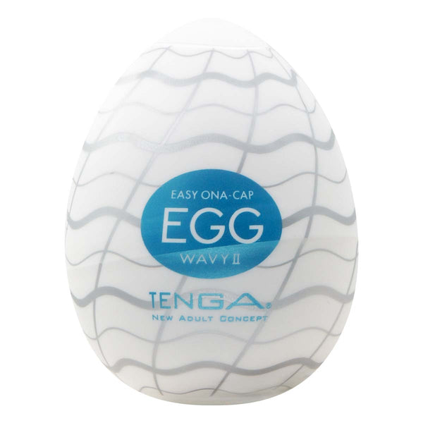 TENGA EGG WAVY II 飛機蛋 產品正面圖,蛋型外觀與 WAVY II 標誌清晰可見,展現柔和波浪設計。