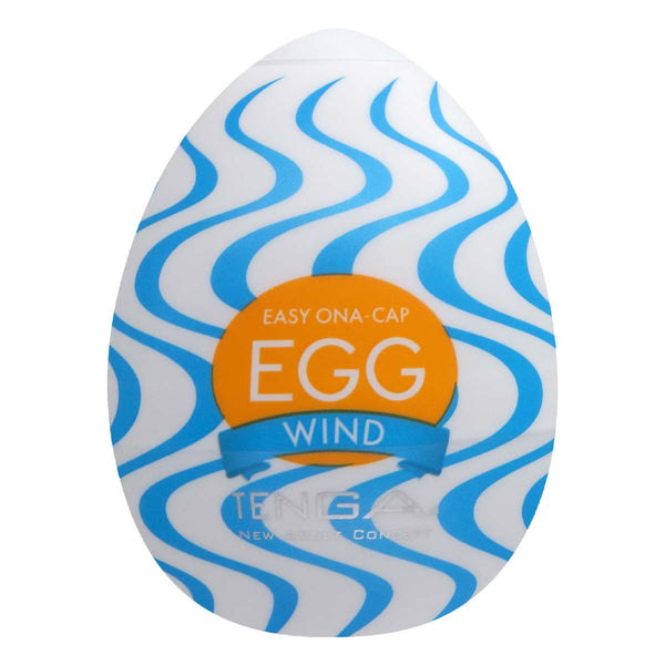 TENGA EGG WIND 飛機蛋 正面特寫 - 藍色波浪紋設計,外型時尚且便於攜帶的飛機杯。