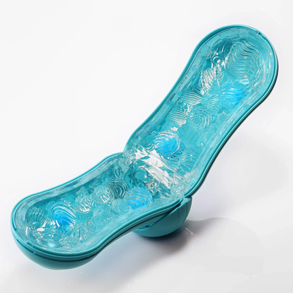 TENGA FLIP ORB PASTAIO OCEAN BLUE 飛機杯內部構造展示,內嵌彈力球體與波浪紋設計,提供動感彈跳快感。