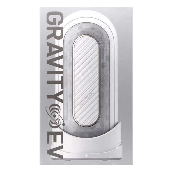 TENGA FLIP 0 GRAVITY EV WHITE 包裝正面,凸顯其細膩白色設計與高質感外觀。