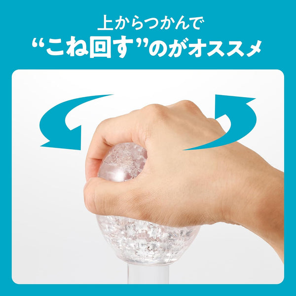 TENGA GEO 系列透明凝膠水紋球飛機杯握持旋轉使用示範圖