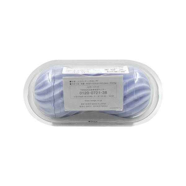 TENGA MOOVA BUBBLY BLUE 飛機杯的產品包裝背面,展示產品規格與清晰標籤。