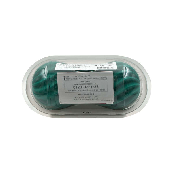 TENGA MOOVA FIZZY GREEN 飛機杯的產品包裝背面,展示產品詳細資訊與標籤設計。