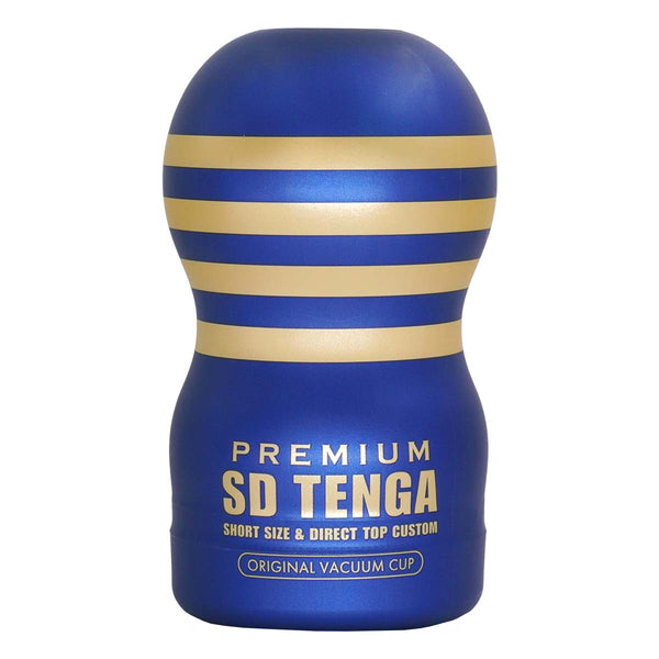 PREMIUM SD TENGA ORIGINAL VACUUM CUP 正面展示圖|藍金配色短身飛機杯・真空吸力自慰器 masturbator cup