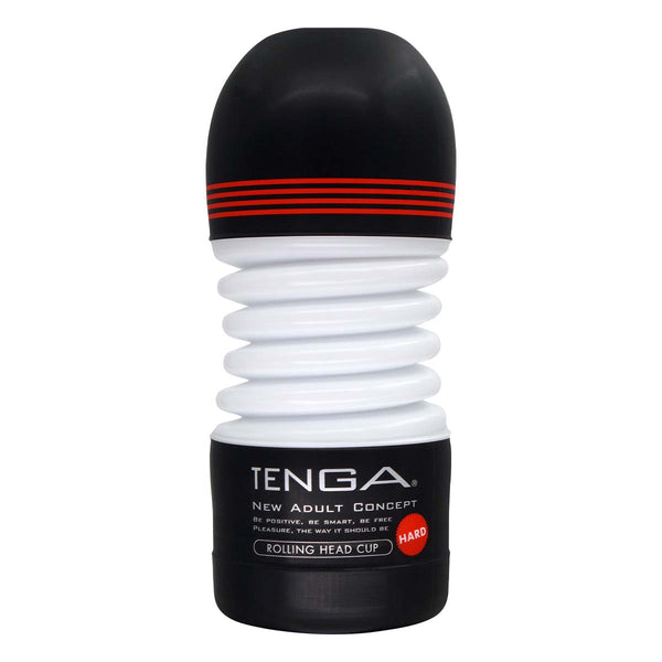 TENGA ROLLING HEAD CUP HARD 飛機杯 正面特寫,黑紅外觀搭配 HARD 標誌