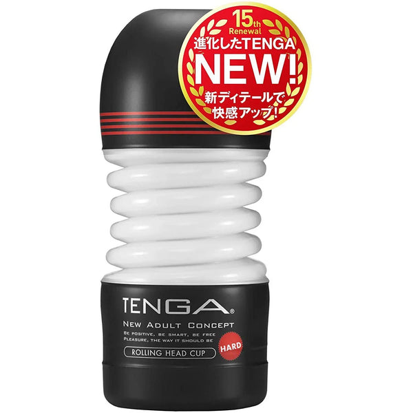 TENGA ROLLING HEAD CUP HARD 飛機杯 黑紅與白色設計,彈性波紋結構提供靈活旋轉與緊密包覆感。