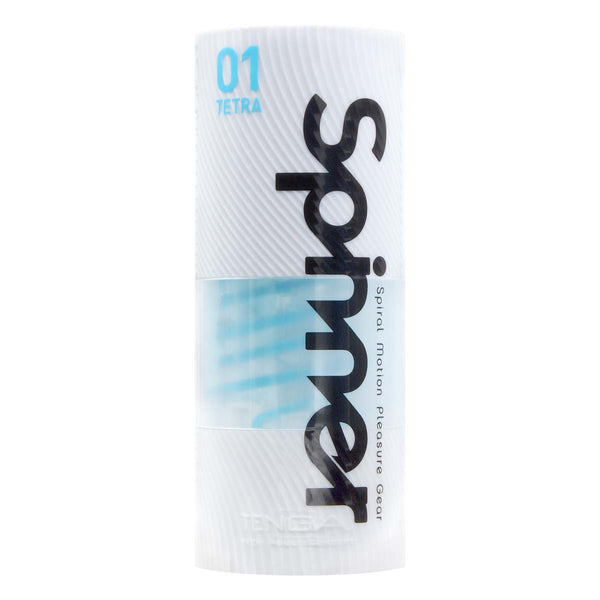 TENGA SPINNER 01 TETRA 飛機杯 正面,突顯波刀紋設計與產品的品牌包裝。