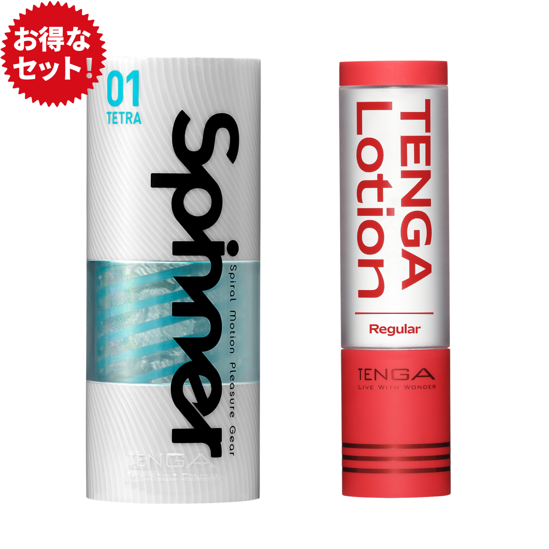 TENGA Spinner 01 TETRA 飛機杯與 TENGA Lotion Regular 組合,專為輕柔快感設計的旋轉式飛機杯。