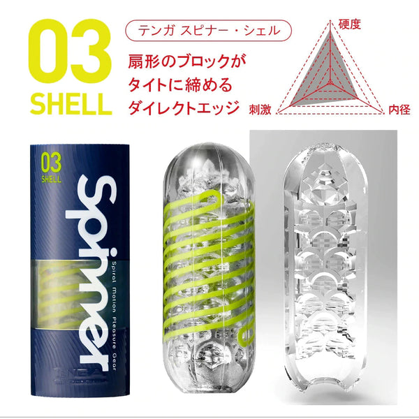 TENGA Spinner 03 SHELL 飛機杯特寫圖片,展示扇形區塊的內部構造,營造強烈包覆感與直觀刺激。