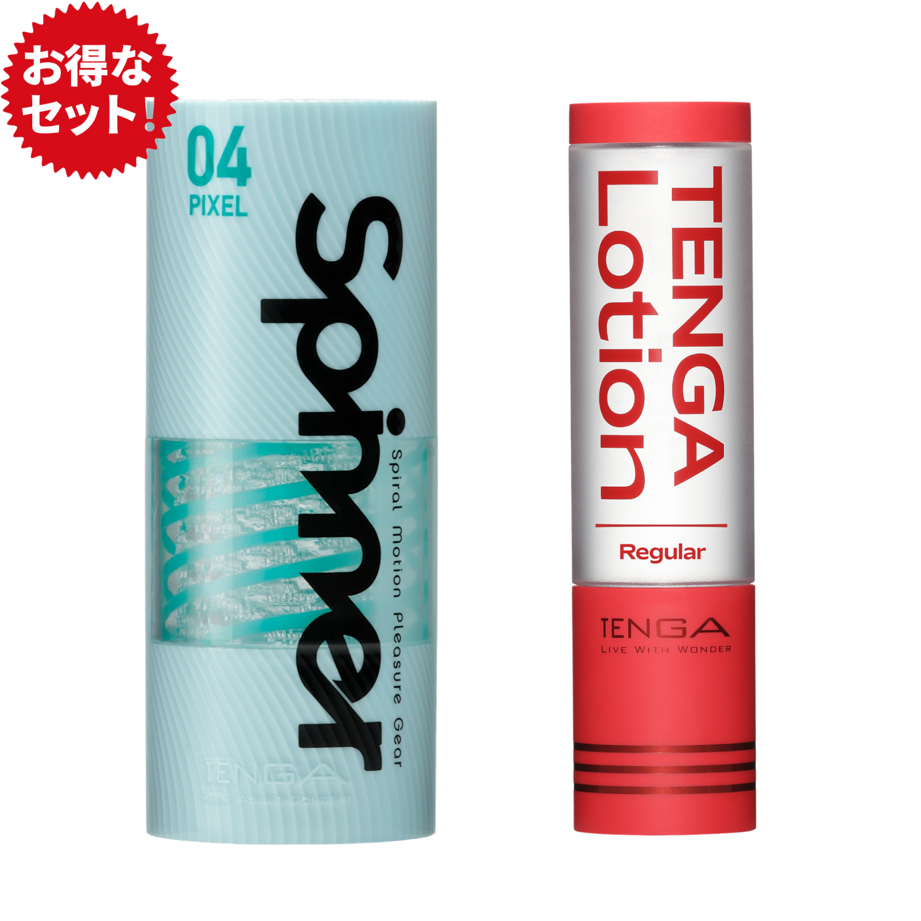 TENGA Spinner 04 PIXEL 飛機杯搭配 TENGA Lotion Regular 組合,帶來細膩刺激與優雅螺旋紋的舒適享受。