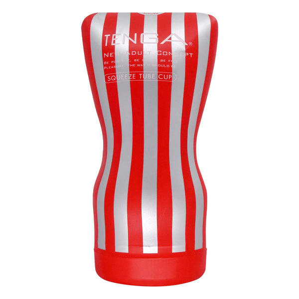 TENGA SQUEEZE TUBE CUP 飛機杯 正面展示圖,紅白條紋經典設計