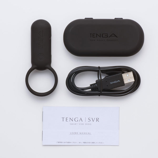 TENGA SVR BLACK 包裝內容物,包括本體、USB 充電線與使用手冊