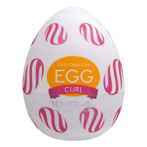 TENGA EGG CURL 飛機蛋 正面包裝展示，印有產品名稱與特色設計圖案。