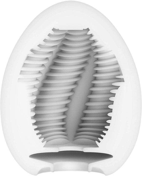 TENGA EGG TUBE 內部結構圖，展示連續段差設計的刺激紋理和內部細節。