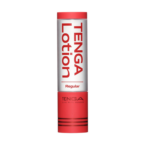 TENGA Lotion Regular紅色瓶裝潤滑液，專為飛機杯和情侶互動設計，提供標準粘度和持久潤滑效果，提升使用體驗。