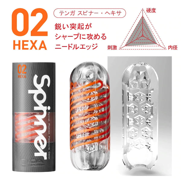 TENGA Spinner 02 HEXA 飛機杯特寫圖片，內部展現六角槍狀細節設計，帶來尖銳的局部刺激情感。