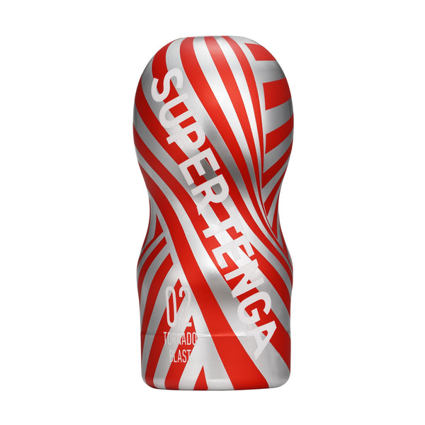SUPER TENGA 02 TORNADO BLAST 飛機杯主產品圖，螺旋扭動式內部結構，主打旋轉包覆感與連續扭力刺激