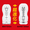 SUPER TENGA 與傳統 TENGA 的內部結構對比圖，展示 SUPER TENGA 升級後更複雜、更立體的刺激結構設計，突顯系列全面進化