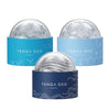 TENGA GEO 系列三款型號 AQUA、CORAL、GLACIER 透明水紋球飛機杯合照展示